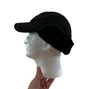 UGG Black Suede Shearling Flap Cap Sz L/XL Winter Outerwear